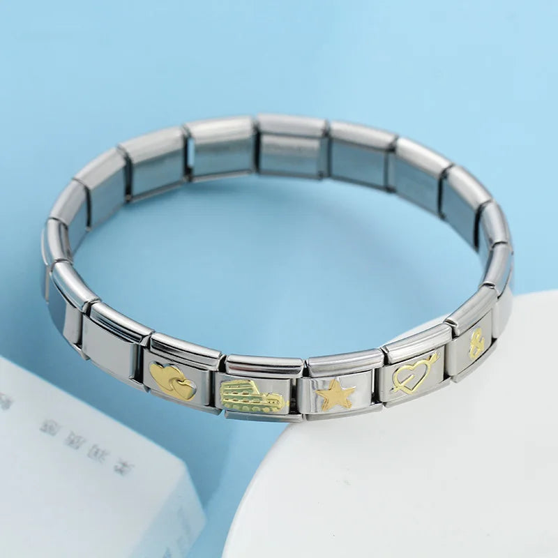 Hapiship 2024 nueva moda 26 letras en inglés eslabones de encanto italiano aptos para pulsera de acero inoxidable de 9mm hacer joyería de mujer DJ110