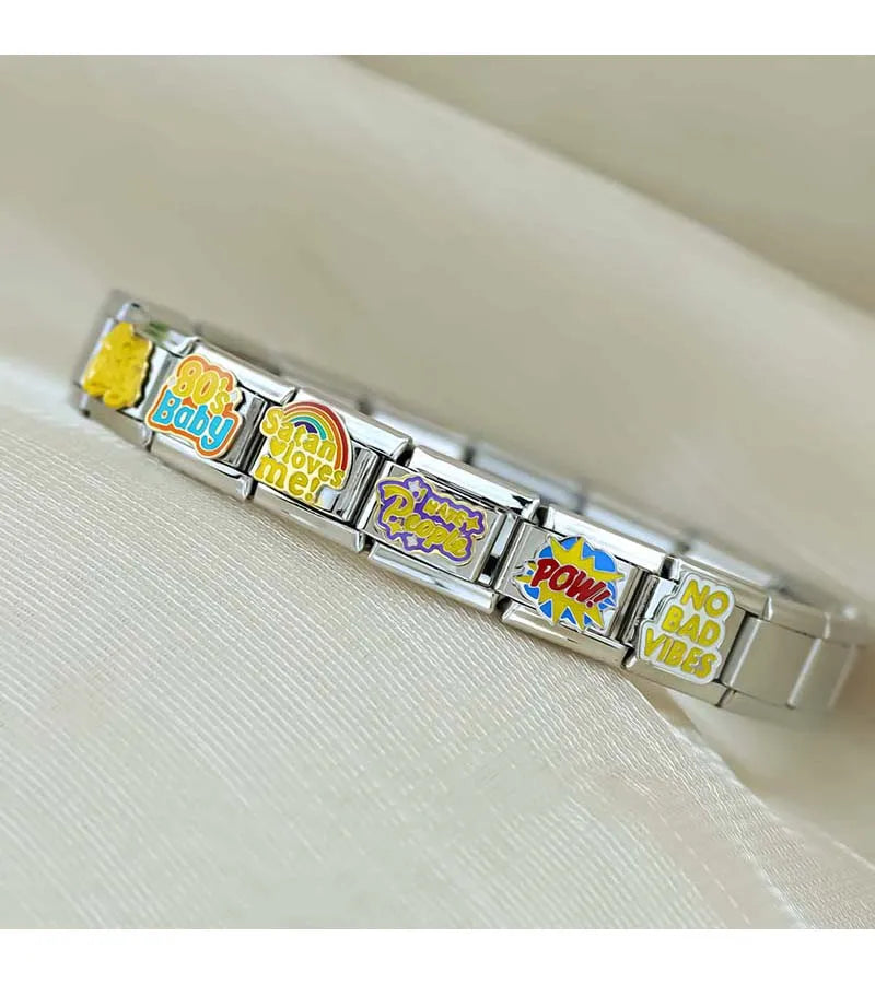 Hapiship 2024 New Women Hey Goals Love Story No Bad Vibes Charms Links Fit 9mm Bracelet Stainless Steel DIY Jewelry DJ1154