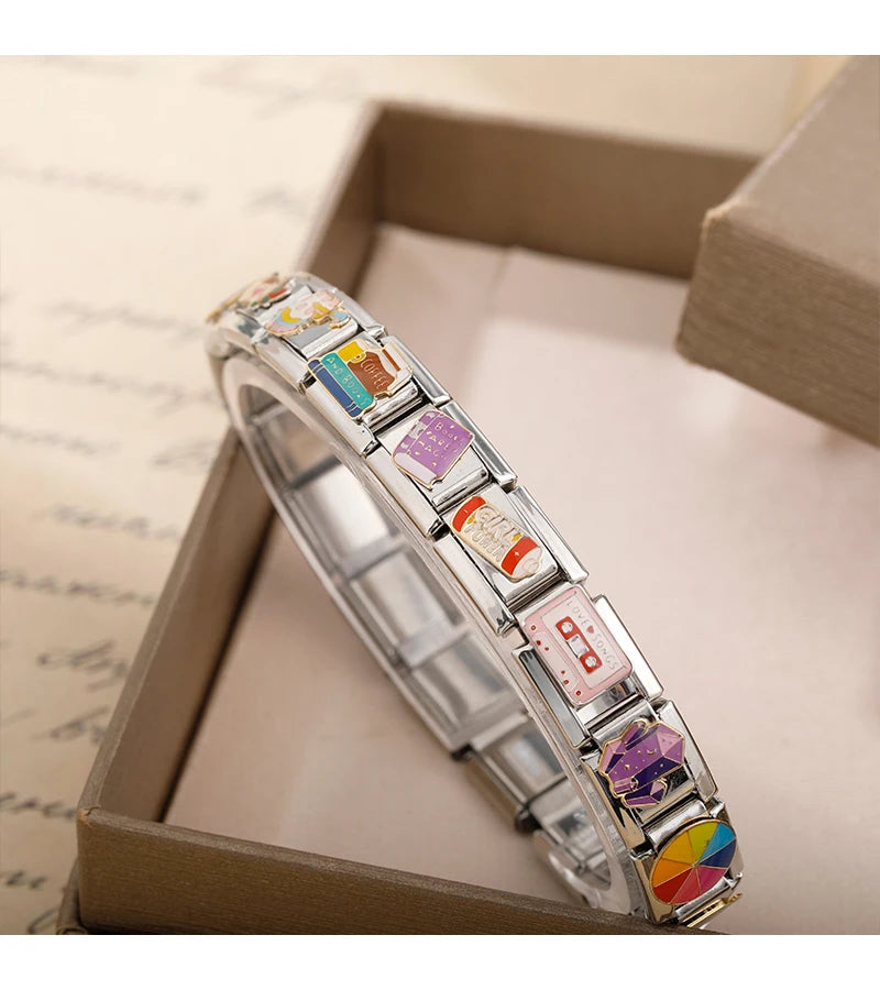 Hapiship 2024 Women's Gift Cool Coffee Book Italian Charms Links Beads Fit 9mm Stainless Steel Bracelet Making Jewelry DJ1349-A