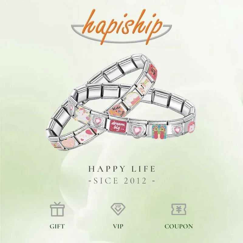 Hapiship, envío directo, bebida de paisaje de amor, abalorio italiano dorado apto para pulsera de acero inoxidable de 9mm, joyería al por mayor DJ1421-B