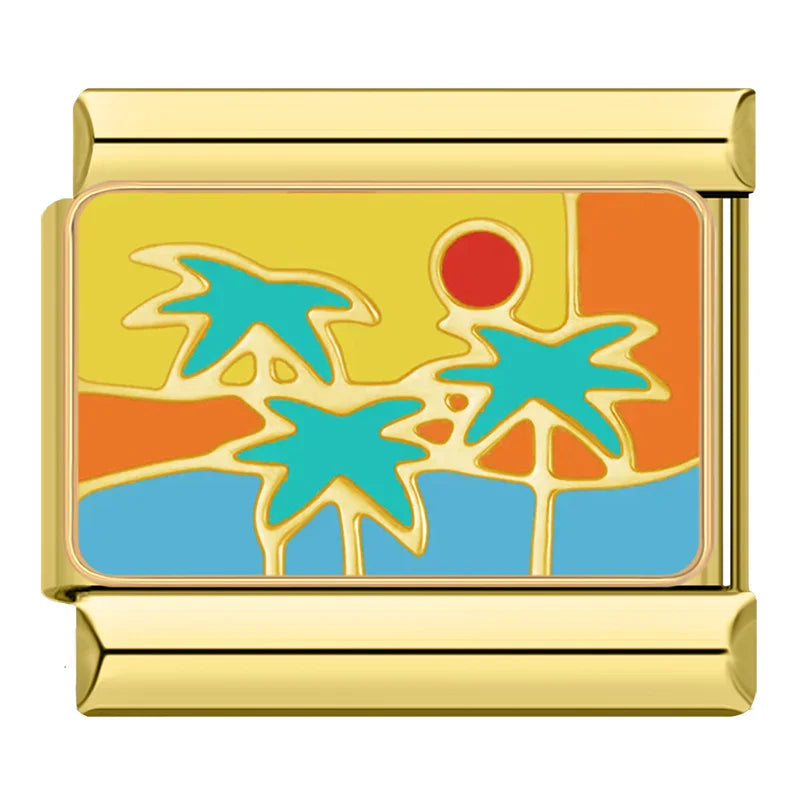 Hapiship, envío directo, bebida de paisaje de amor, abalorio italiano dorado apto para pulsera de acero inoxidable de 9mm, joyería al por mayor DJ1421-B