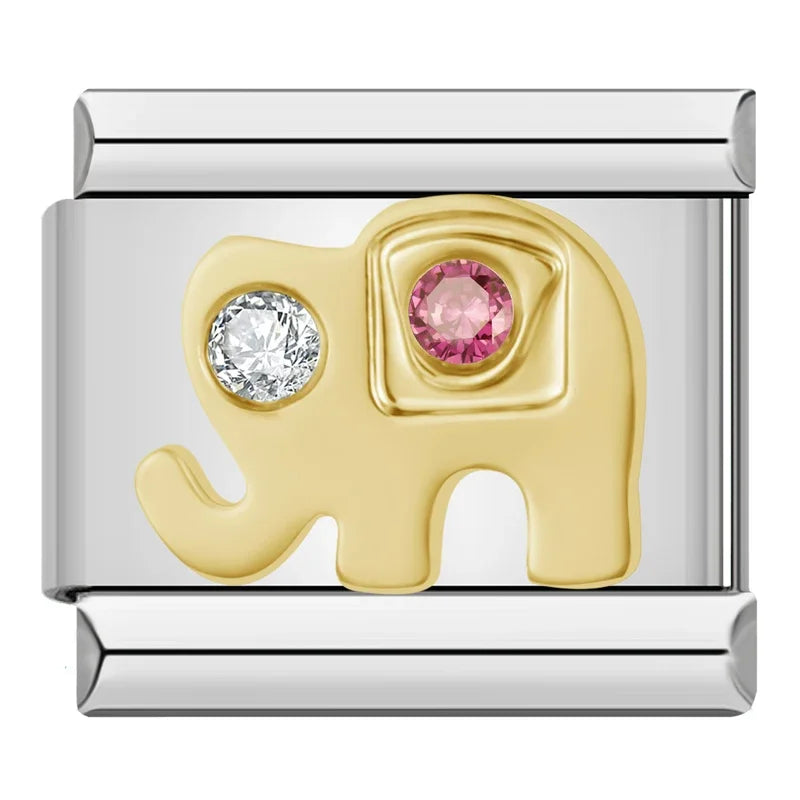 Hapiship 2024 New Elephant Sun Cross Bee Angel Camera Italian Charm Links Fit 9mm Bracelet Stainless Steel Making Jewelry DJ1188