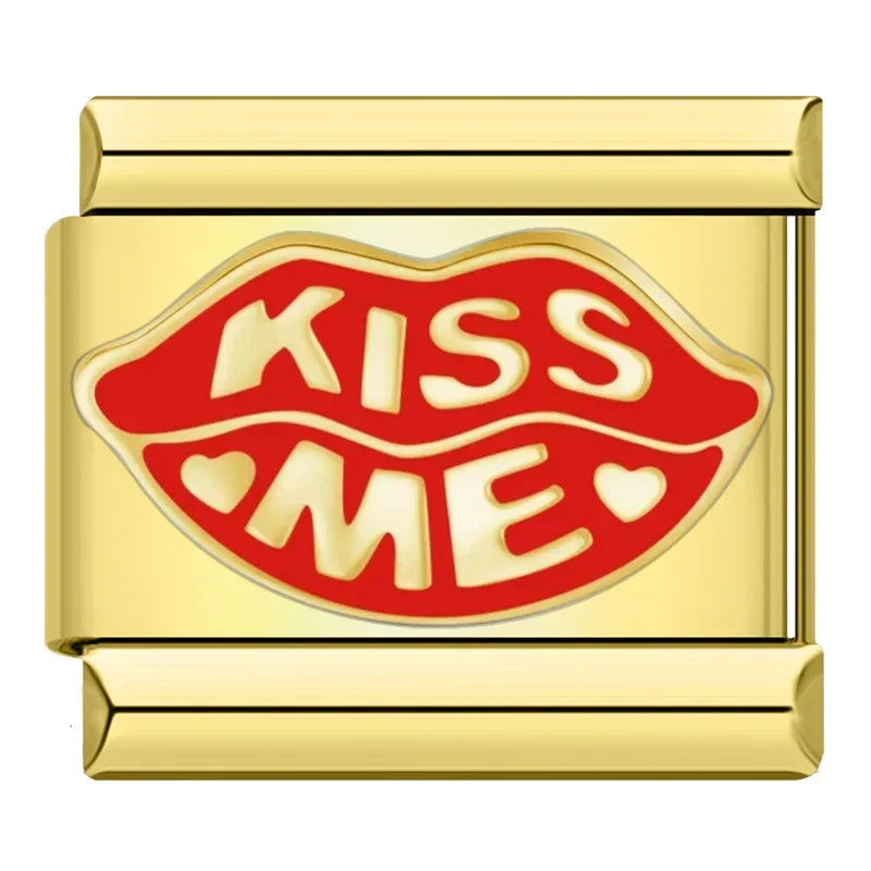 Hapiship moda flor cereza corazón Kiss Me pimienta dorado italiano encanto enlaces ajuste 9mm pulsera Envío Directo joyería DJ1373-B