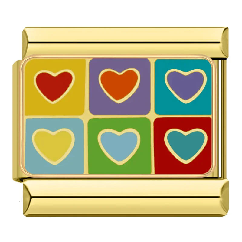 Hapiship, envío directo, bebida de paisaje de amor, abalorio italiano dorado apto para pulsera de acero inoxidable de 9mm, joyería al por mayor DJ1421-B