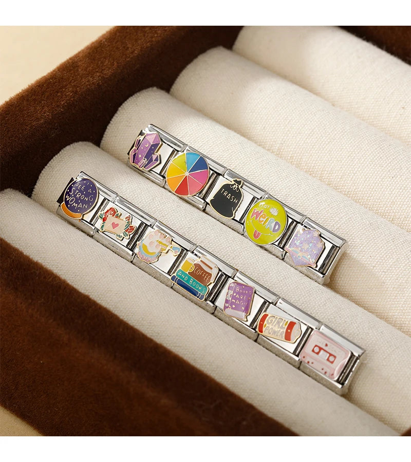 Hapiship 2024 Women's Gift Cool Coffee Book Italian Charms Links Beads Fit 9mm Stainless Steel Bracelet Making Jewelry DJ1349-A