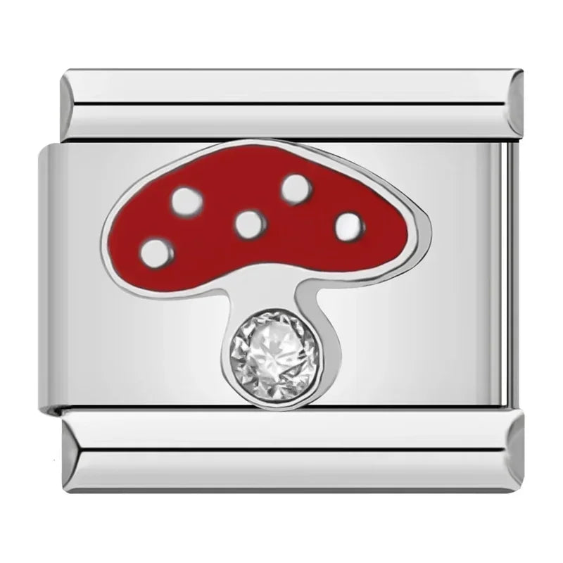 Hapiship 2024 mujeres esmalte rojo flor corazón Kiss Me encantos enlaces italianos ajuste 9mm pulsera de acero inoxidable hacer joyería ZH003