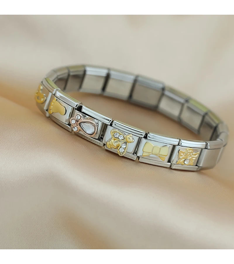 Hapiship 2024 New Elephant Sun Cross Bee Angel Camera Italian Charm Links Fit 9mm Bracelet Stainless Steel Making Jewelry DJ1188