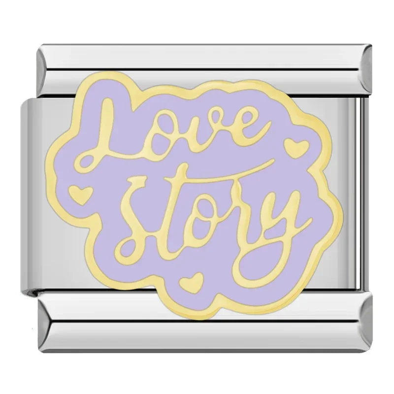 Hapiship 2024 nuevas mujeres Hey Goals Love Story No Bad Vibes Charms Links Fit 9mm pulsera de acero inoxidable joyería DIY DJ1154