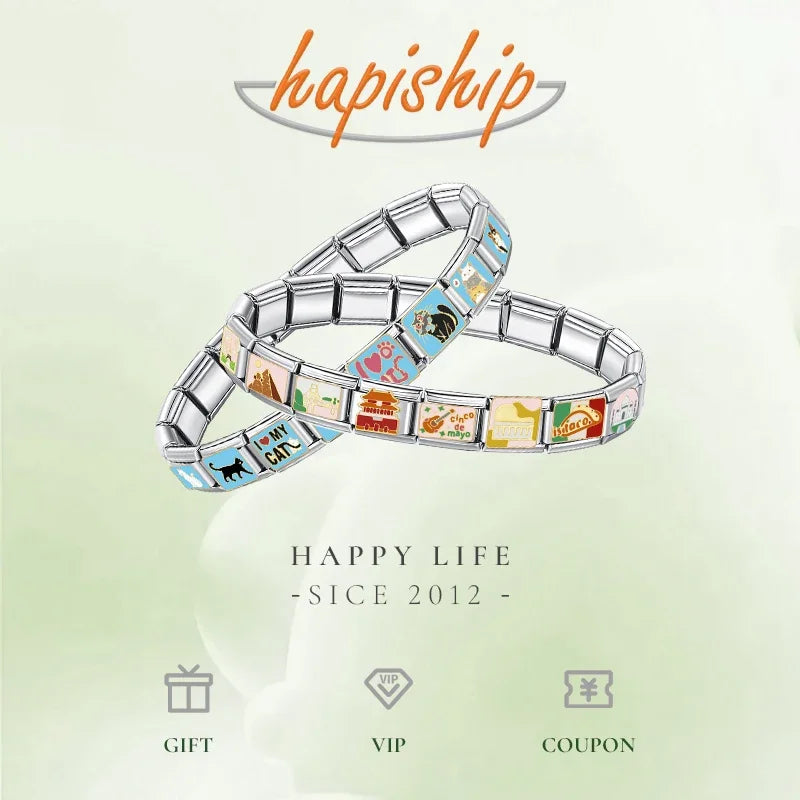 Hapiship 2024 nueva moda caliente colores esmalte cámara póker encanto enlaces ajuste 9mm pulsera de acero inoxidable hacer joyería DIY DJ736-A
