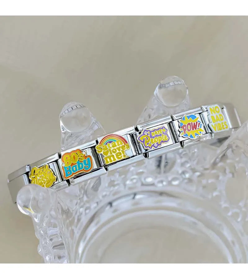 Hapiship 2024 New Women Hey Goals Love Story No Bad Vibes Charms Links Fit 9mm Bracelet Stainless Steel DIY Jewelry DJ1154