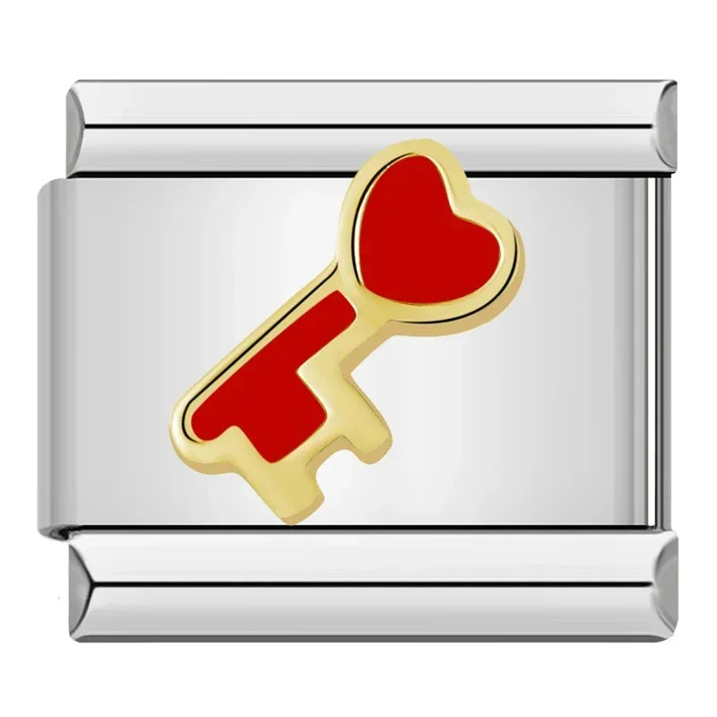 Hapiship 2024 mujeres esmalte rojo flor corazón Kiss Me encantos enlaces italianos ajuste 9mm pulsera de acero inoxidable hacer joyería ZH003