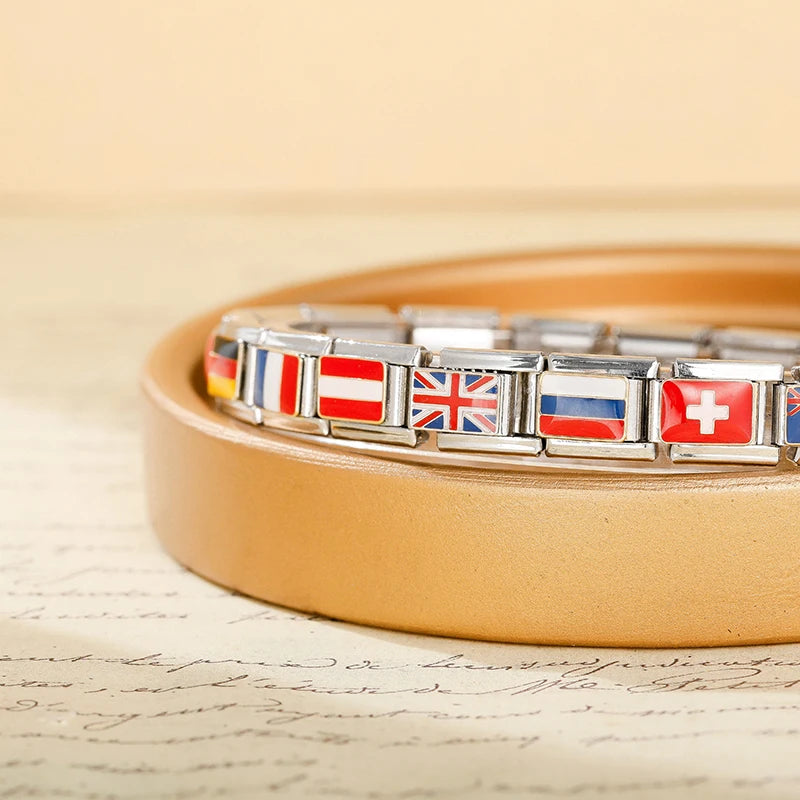 Hapiship-abalorio italiano con bandera nacional del mundo, Margarita Original, compatible con pulsera de 9mm, fabricación de joyas de acero inoxidable DJ046