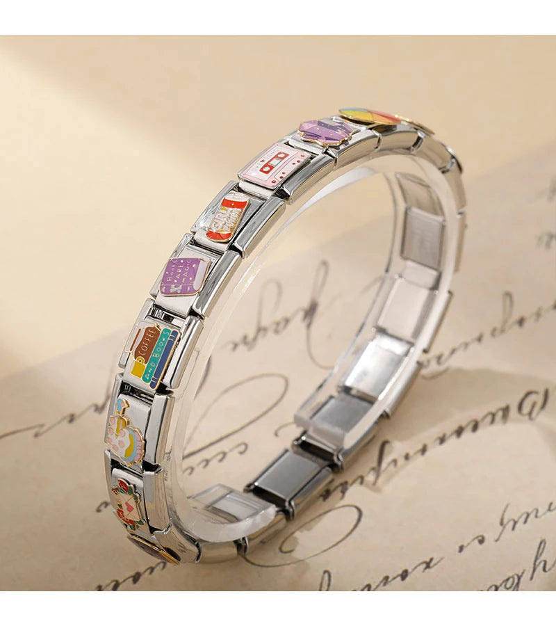 Hapiship 2024 Women's Gift Cool Coffee Book Italian Charms Links Beads Fit 9mm Stainless Steel Bracelet Making Jewelry DJ1349-A