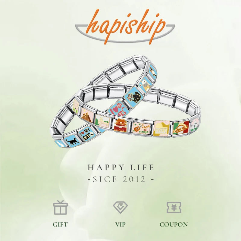 Hapiship 2024 Women's Gift Cool Coffee Book Italian Charms Links Beads Fit 9mm Stainless Steel Bracelet Making Jewelry DJ1349-A