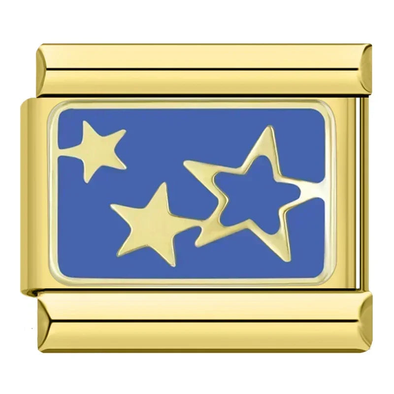 Hapiship, envío directo, 2024, Luna, estrella, ojo, dorado, italiano, eslabones aptos para pulsera de acero inoxidable de 9mm, joyería al por mayor DJ1373-A