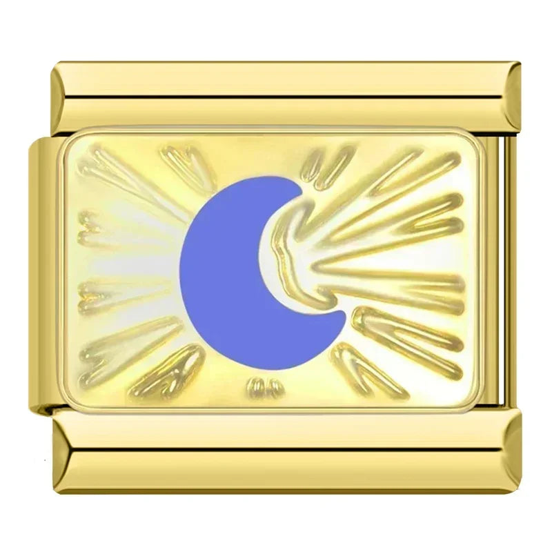 Hapiship, envío directo, 2024, Luna, estrella, ojo, dorado, italiano, eslabones aptos para pulsera de acero inoxidable de 9mm, joyería al por mayor DJ1373-A