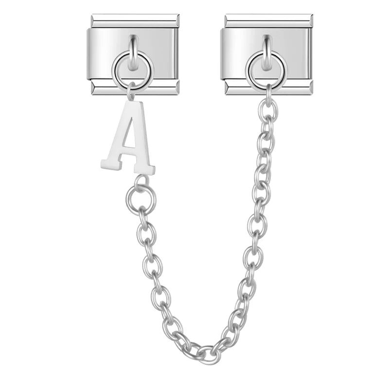 Hapiship 2024 nueva moda 26 letras en inglés eslabones de encanto italiano aptos para pulsera de acero inoxidable de 9mm hacer joyería de mujer DJ110