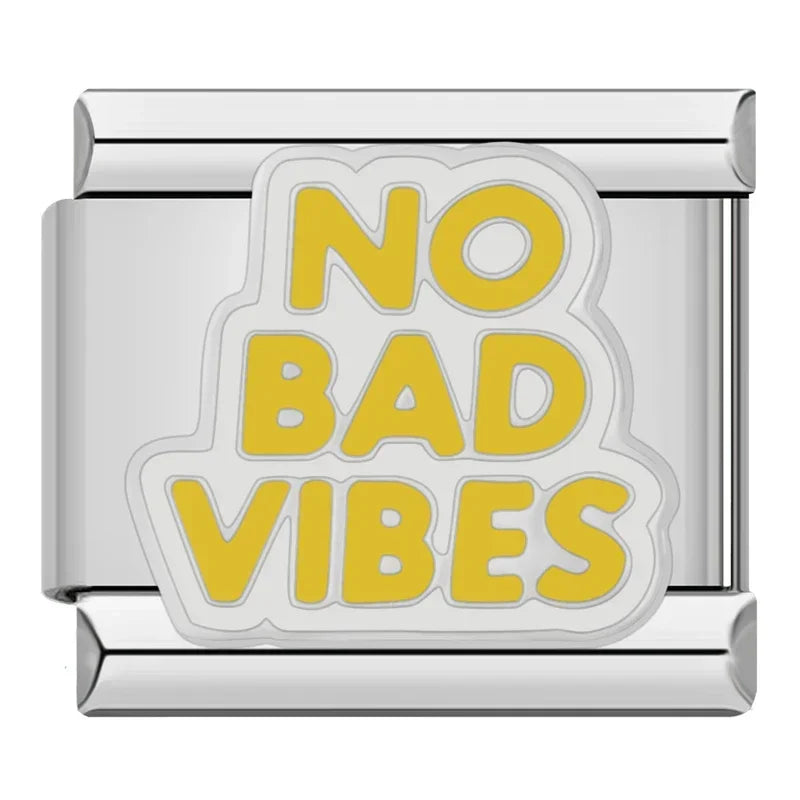 Hapiship 2024 New Women Hey Goals Love Story No Bad Vibes Charms Links Fit 9mm Bracelet Stainless Steel DIY Jewelry DJ1154