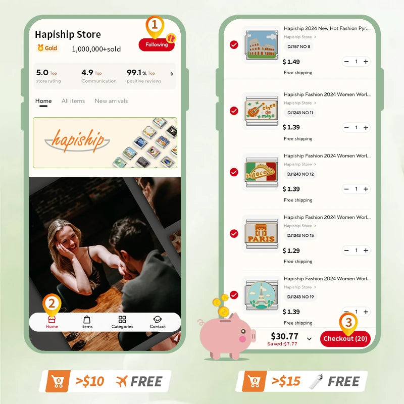 Hapiship 2024 New Women Hey Goals Love Story No Bad Vibes Charms Links Fit 9mm Bracelet Stainless Steel DIY Jewelry DJ1154