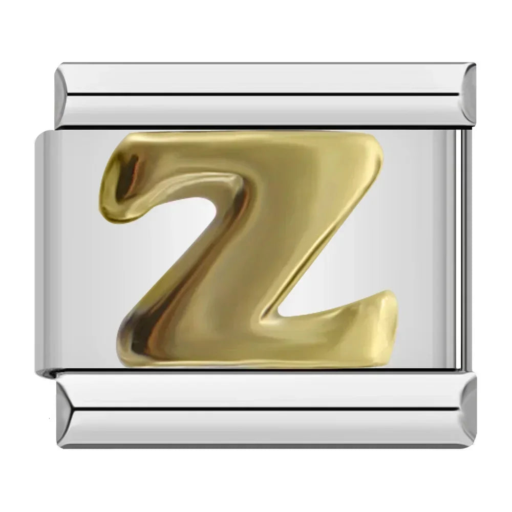 Hapiship 2024 nueva moda 26 letras en inglés eslabones de encanto italiano aptos para pulsera de acero inoxidable de 9mm hacer joyería de mujer DJ110