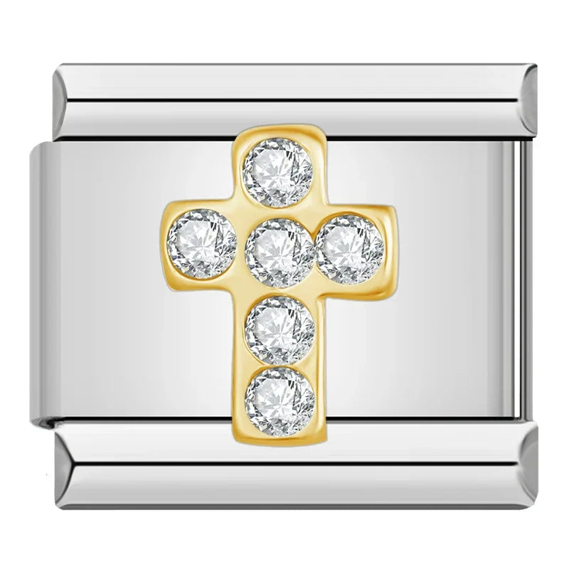 Hapiship 2024 New Elephant Sun Cross Bee Angel Camera Italian Charm Links Fit 9mm Bracelet Stainless Steel Making Jewelry DJ1188