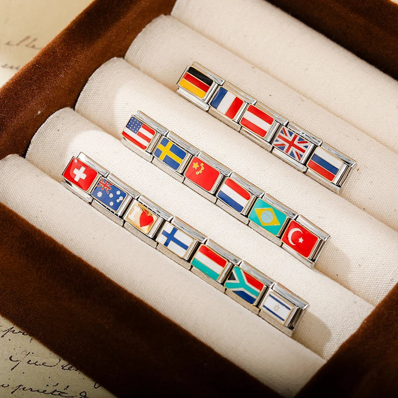 Hapiship-abalorio italiano con bandera nacional del mundo, Margarita Original, compatible con pulsera de 9mm, fabricación de joyas de acero inoxidable DJ046