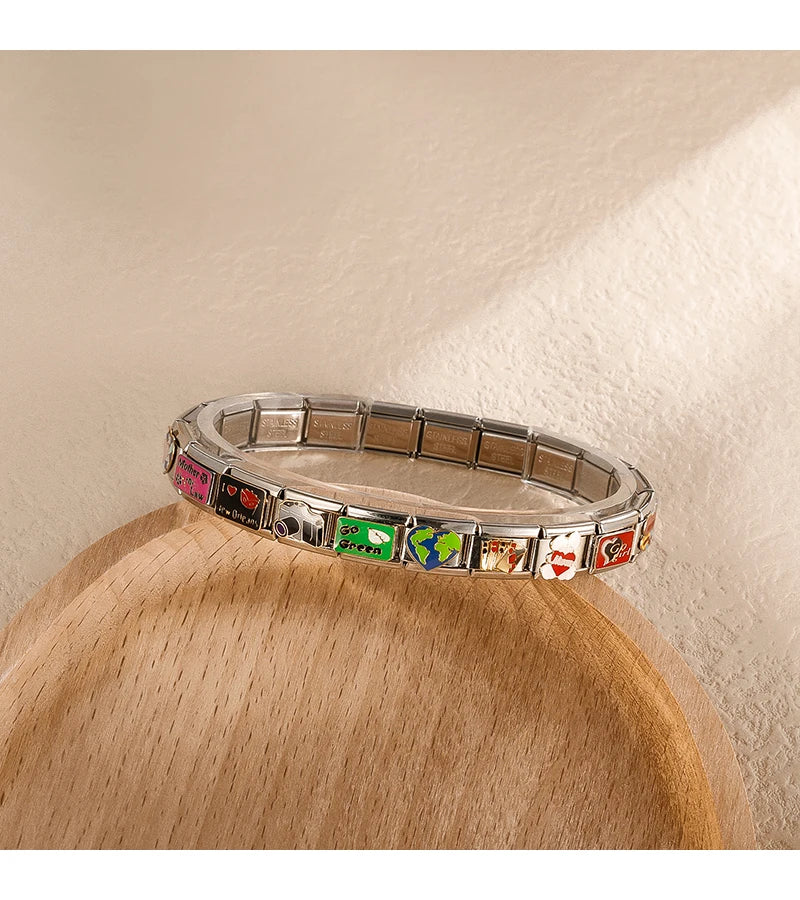 Hapiship 2024 nueva moda caliente colores esmalte cámara póker encanto enlaces ajuste 9mm pulsera de acero inoxidable hacer joyería DIY DJ736-A