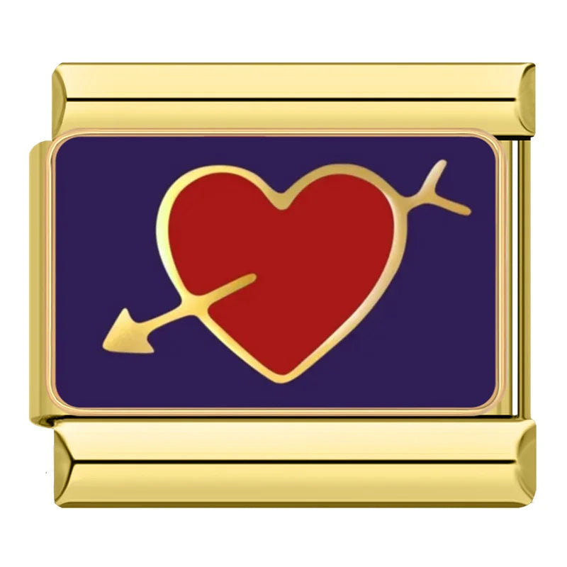 Hapiship, envío directo, bebida de paisaje de amor, abalorio italiano dorado apto para pulsera de acero inoxidable de 9mm, joyería al por mayor DJ1421-B