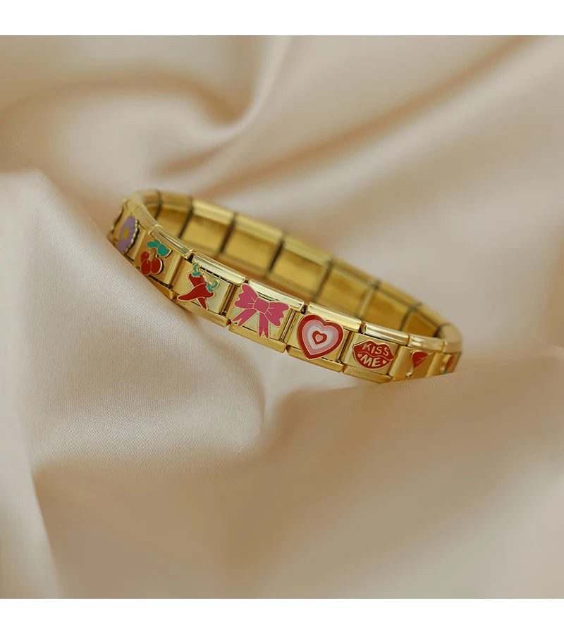 Hapiship moda flor cereza corazón Kiss Me pimienta dorado italiano encanto enlaces ajuste 9mm pulsera Envío Directo joyería DJ1373-B