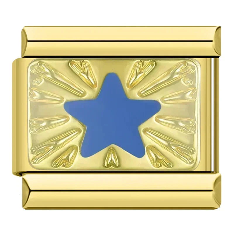 Hapiship, envío directo, 2024, Luna, estrella, ojo, dorado, italiano, eslabones aptos para pulsera de acero inoxidable de 9mm, joyería al por mayor DJ1373-A