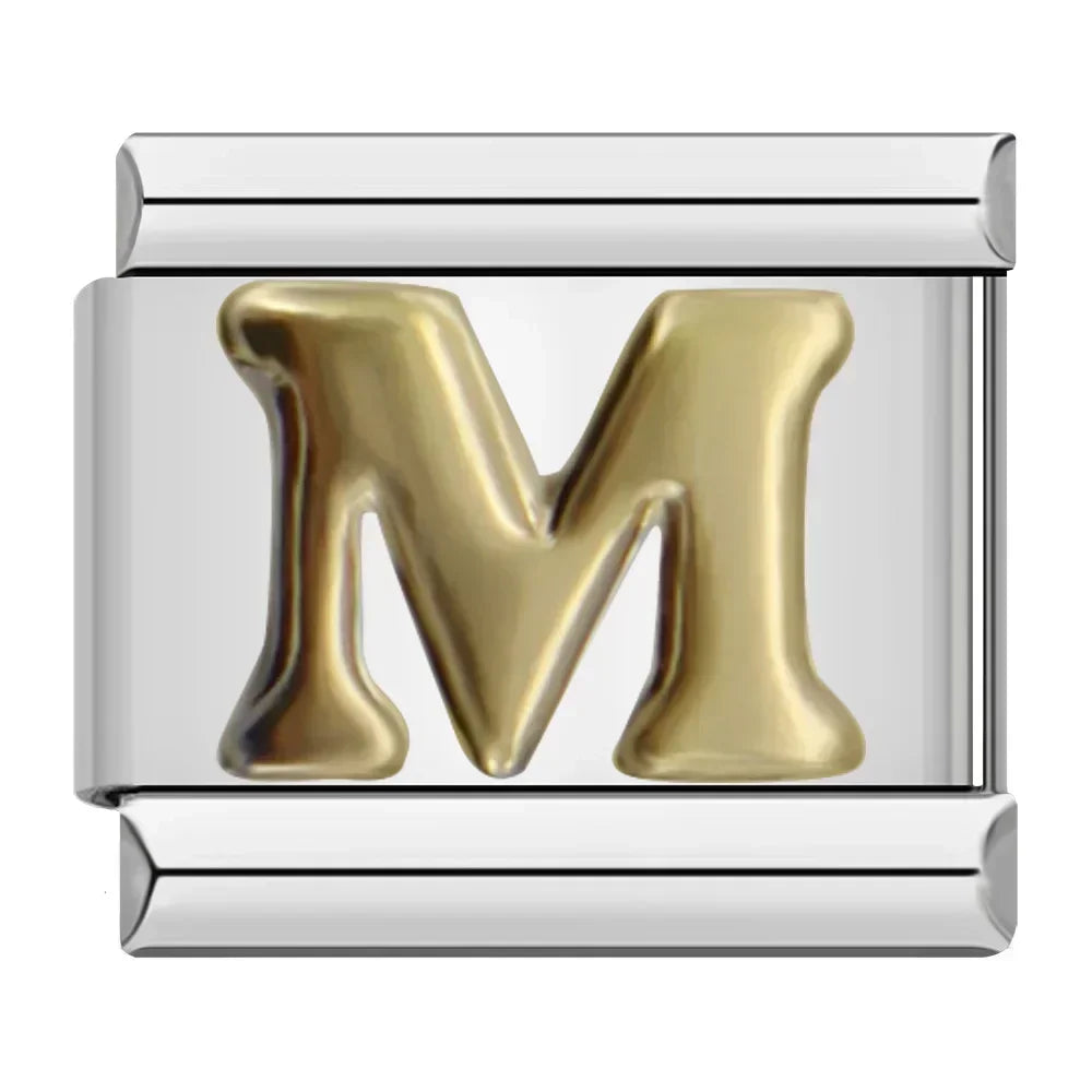 Hapiship 2024 nueva moda 26 letras en inglés eslabones de encanto italiano aptos para pulsera de acero inoxidable de 9mm hacer joyería de mujer DJ110