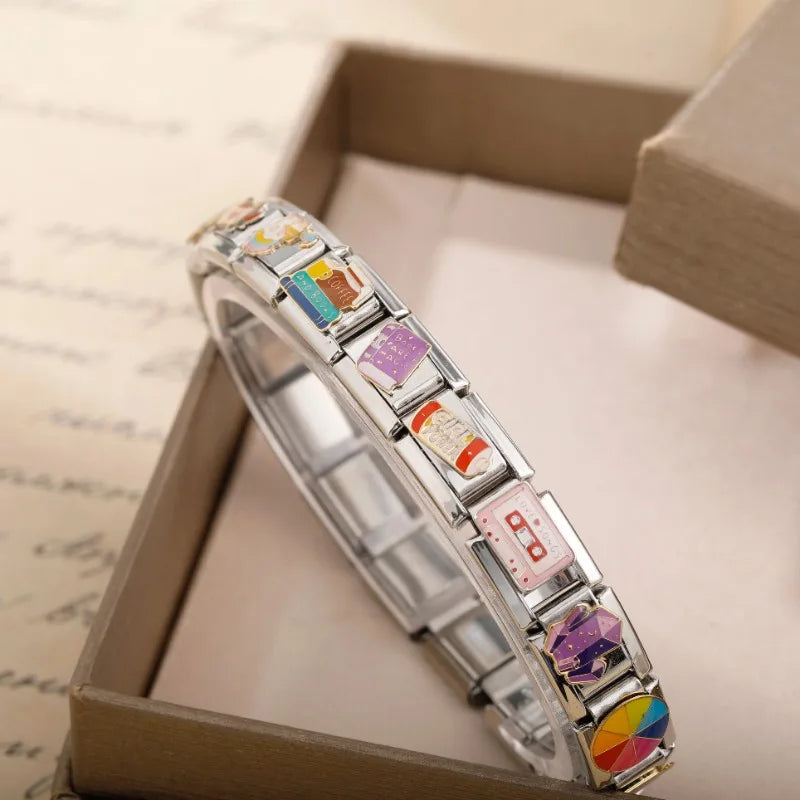 Hapiship 2024 Women's Gift Cool Coffee Book Italian Charms Links Beads Fit 9mm Stainless Steel Bracelet Making Jewelry DJ1349-A