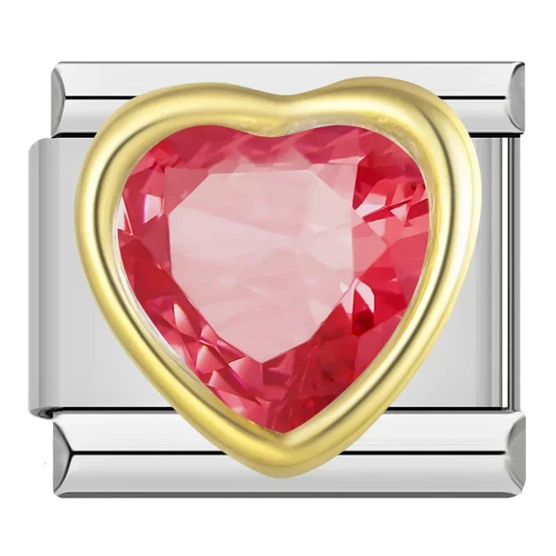 Hapiship 2024 mujeres esmalte rojo flor corazón Kiss Me encantos enlaces italianos ajuste 9mm pulsera de acero inoxidable hacer joyería ZH003