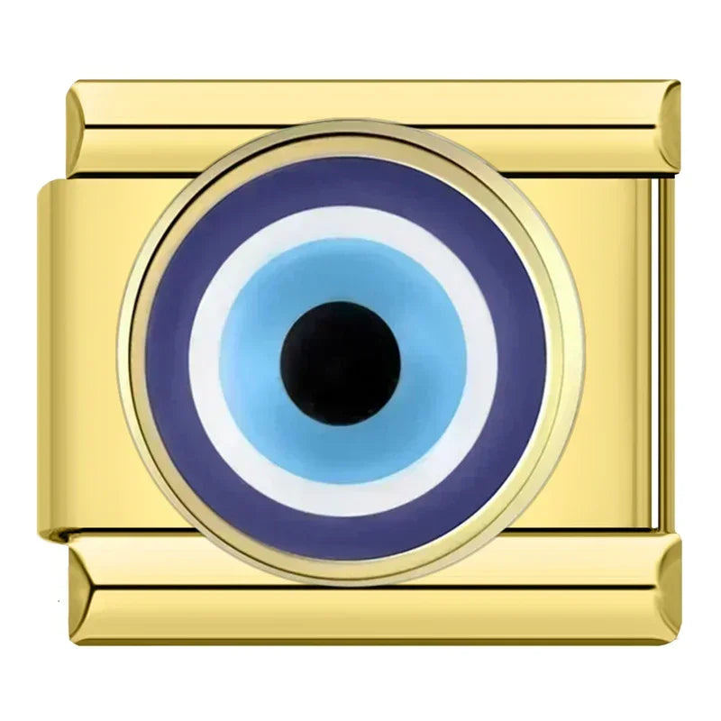 Hapiship, envío directo, 2024, Luna, estrella, ojo, dorado, italiano, eslabones aptos para pulsera de acero inoxidable de 9mm, joyería al por mayor DJ1373-A